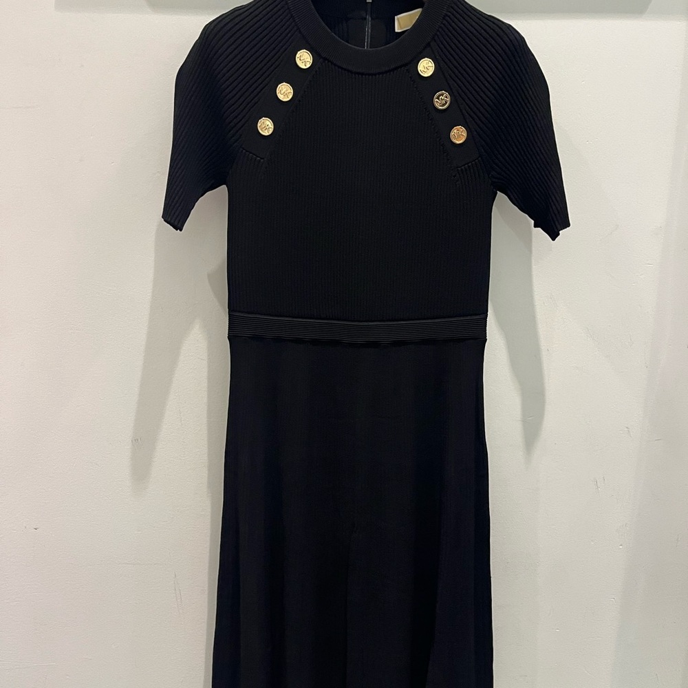 Michael Kors Ribbed Stretch Knit Button Midi Dress - Picture 2 of 6